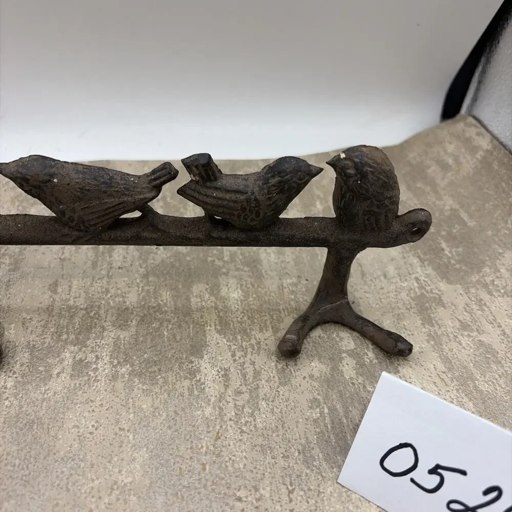 14.5” Cast Iron 7 Birds On BranchCoat Hanger 3 Double Hooks Wall Mount 2 Lbs.